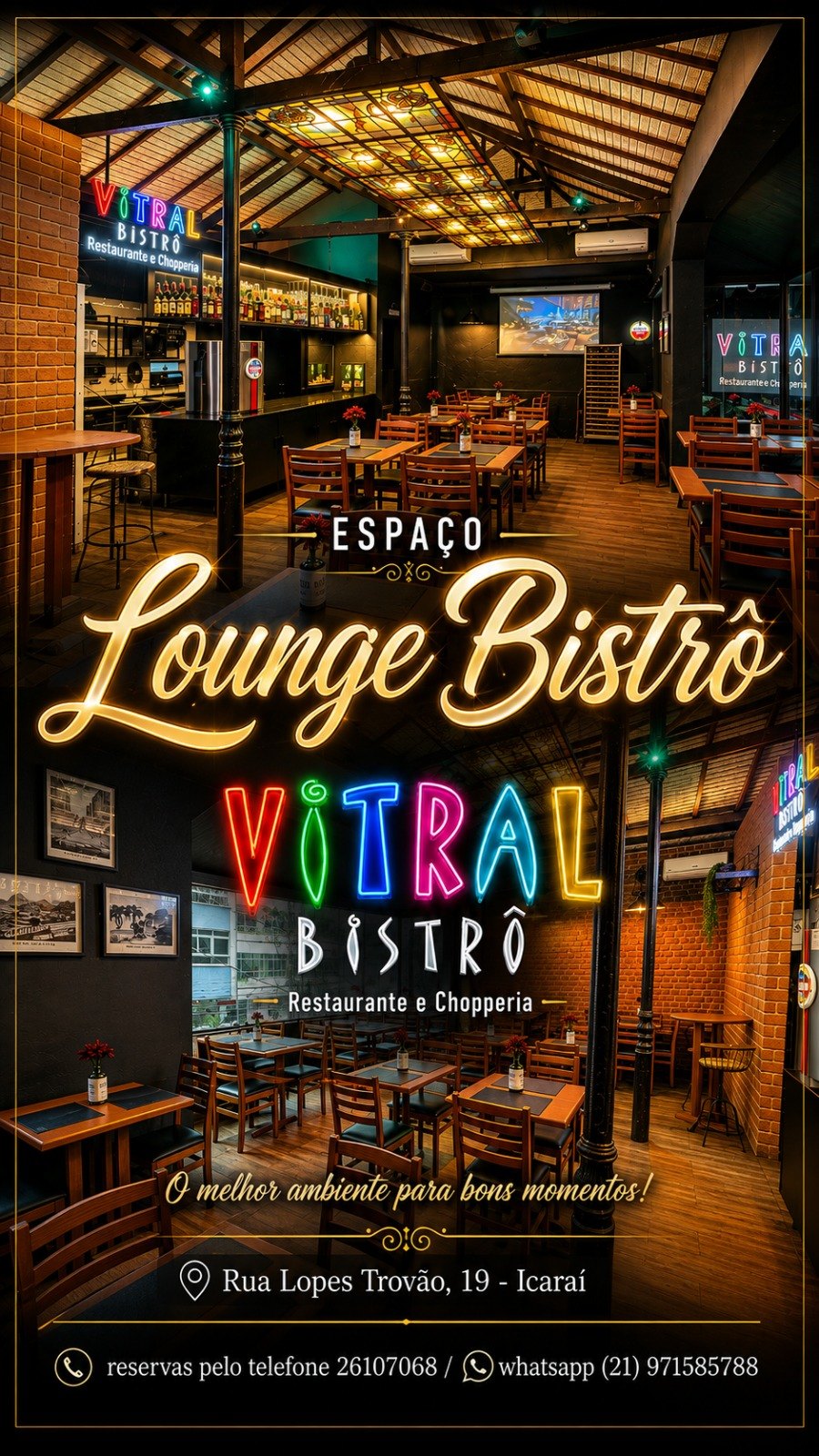 Lounge Bistrô no 2º andar, o espaço para festas na Rua Lopes Trovão, 19.