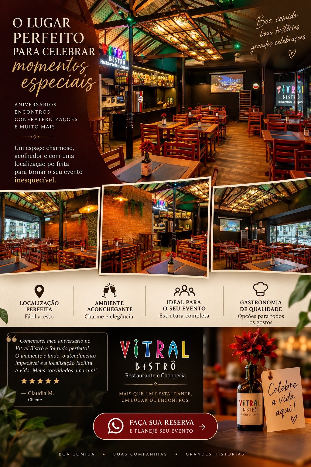 Convite para celebrar aniversários, encontros e confraternizações no Vitral.